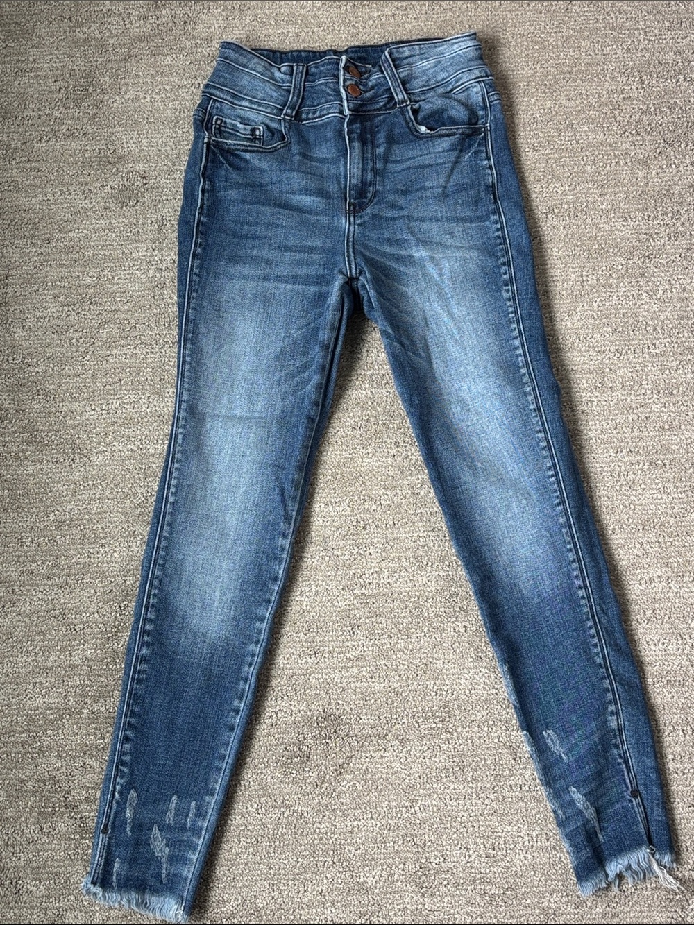 KanCan Skinny Jeans in Medium Blue Wash with Faded Details